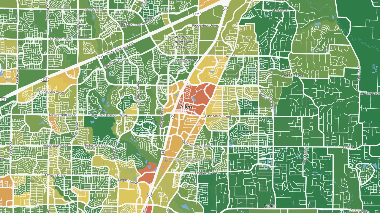 Allen, TX Map of Assault Rates