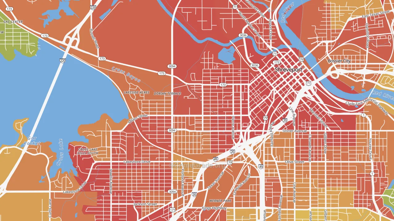 Allendale-Lakeside, Shreveport, LA Map of Assault Rates