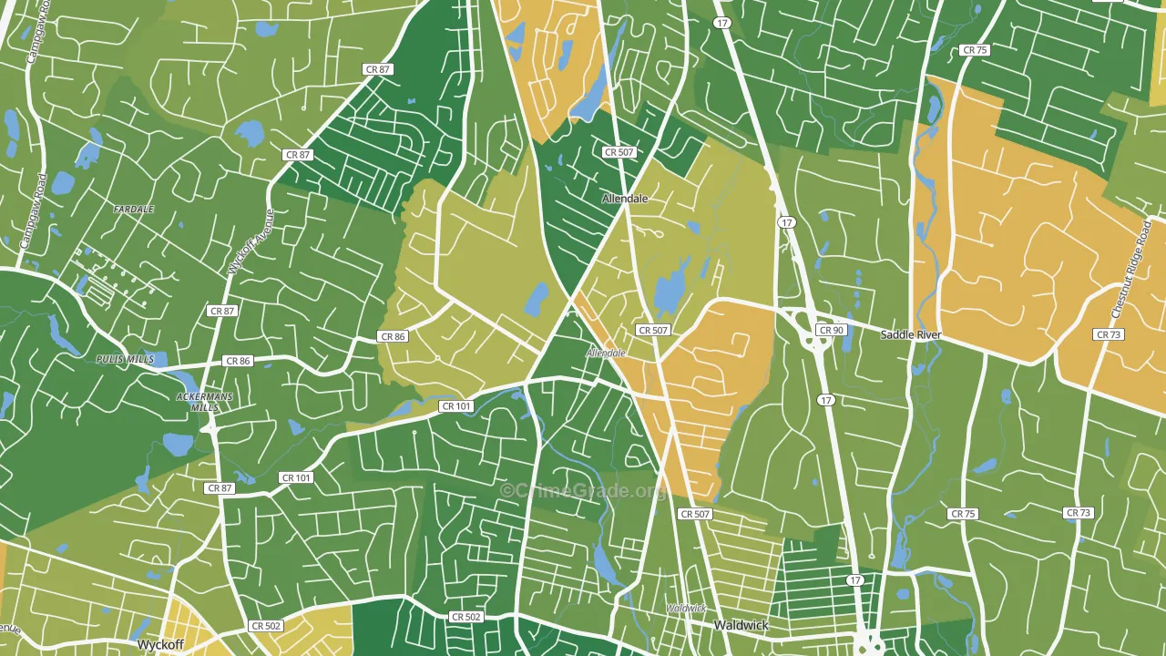 Allendale, NJ Map of Assault Rates