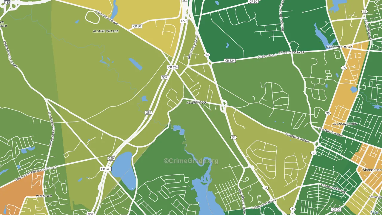 Allenwood, NJ Map of Assault Rates
