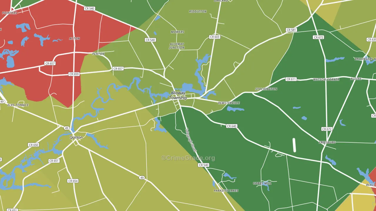 Alloway, NJ Map of Assault Rates