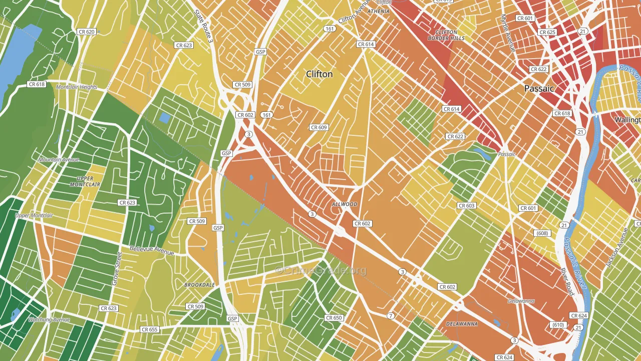 Allwood, Clifton, NJ Map of Assault Rates