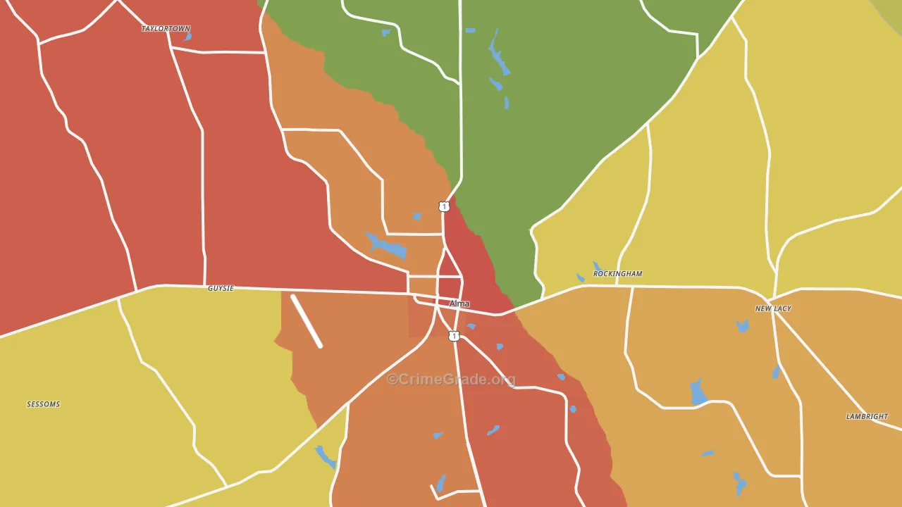 Alma, GA Map of Assault Rates