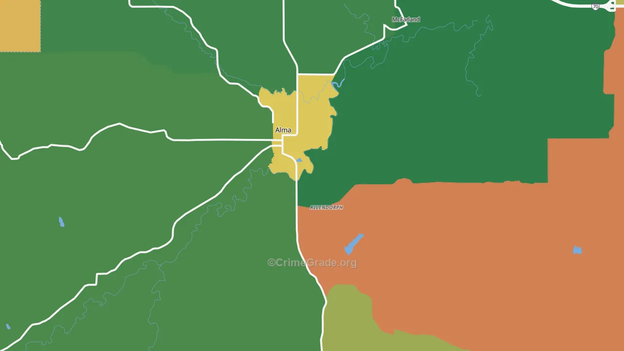 Alma, KS Map of Assault Rates