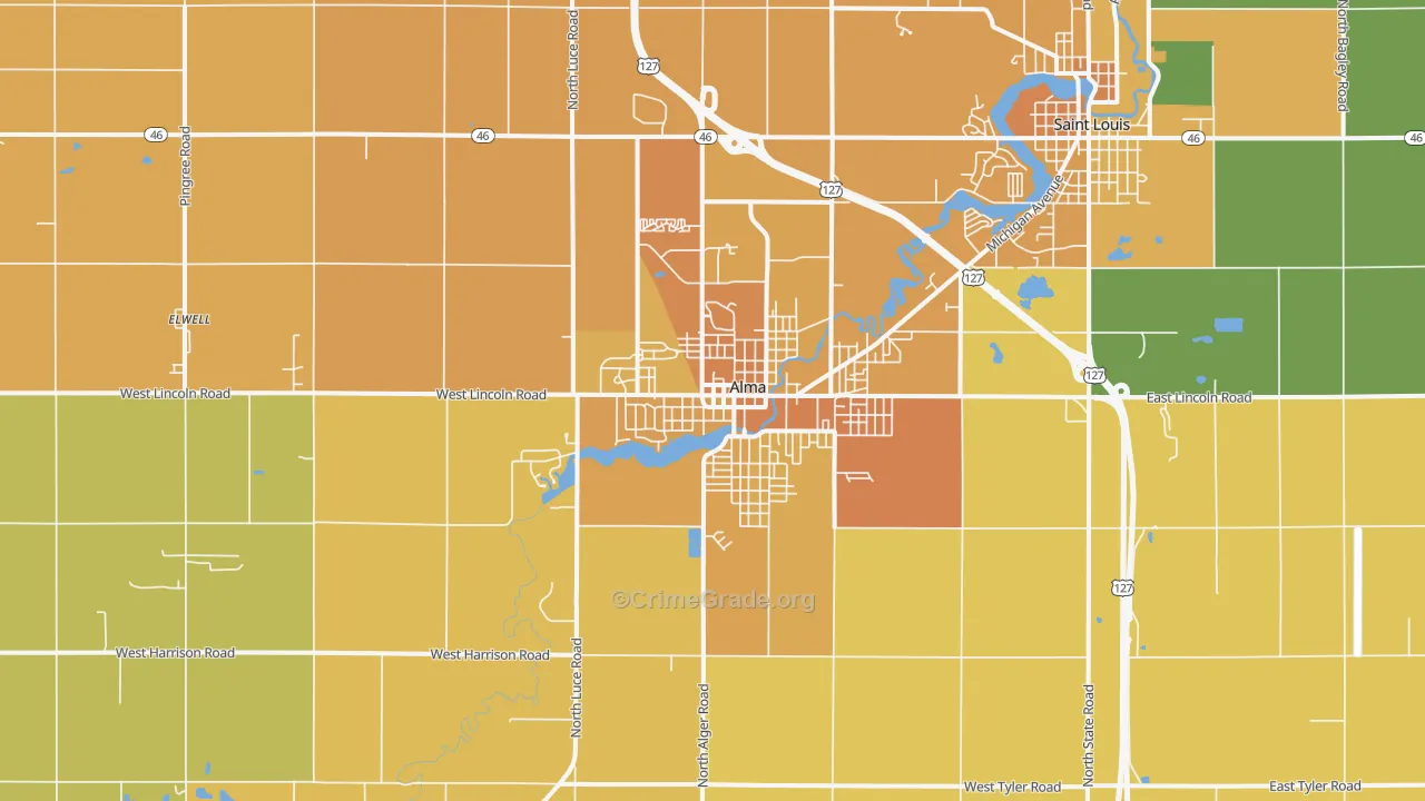 Alma, MI Map of Assault Rates