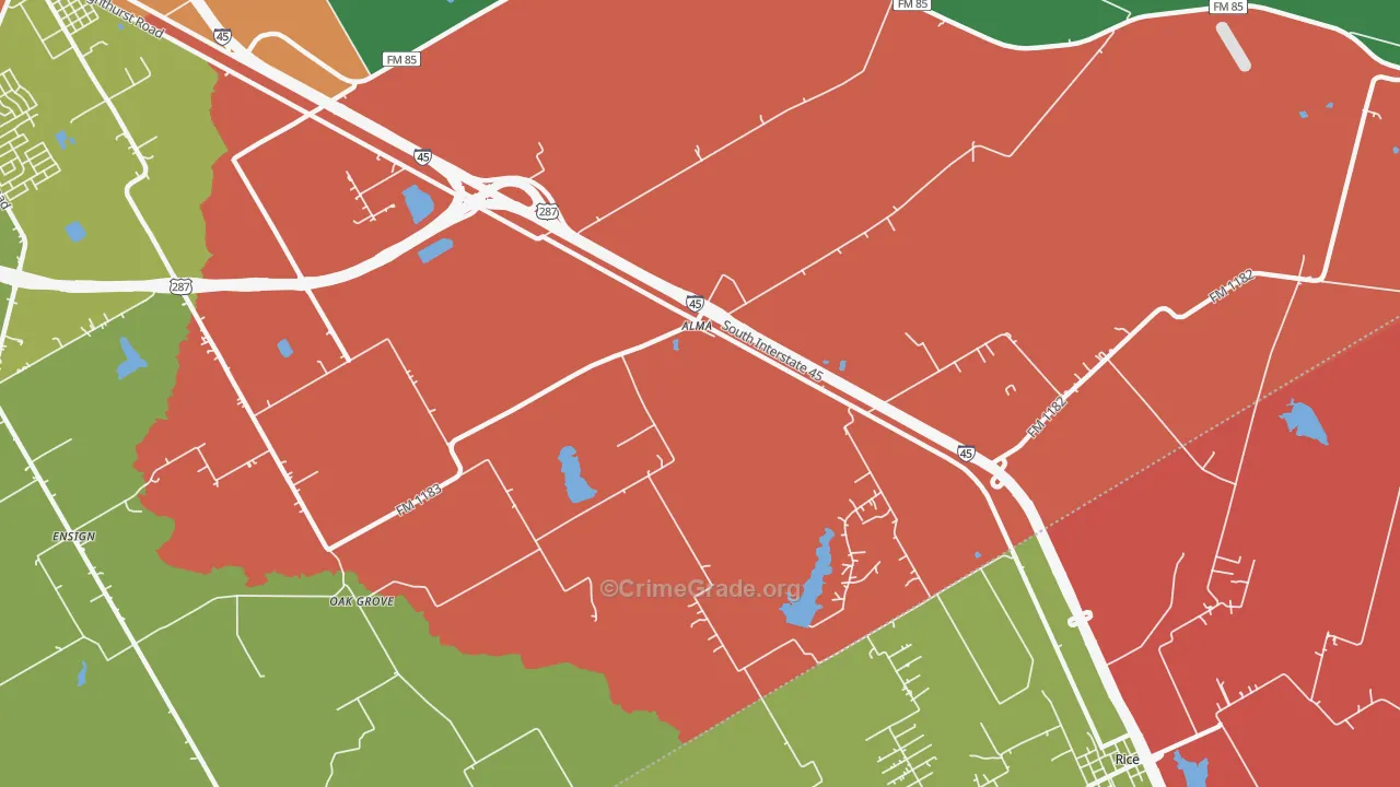 Alma, TX Map of Assault Rates