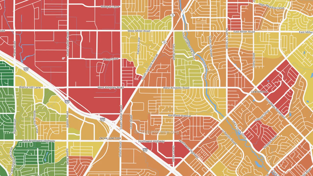 Almeta-Bonita-Bella Vista, Garland, TX Map of Assault Rates