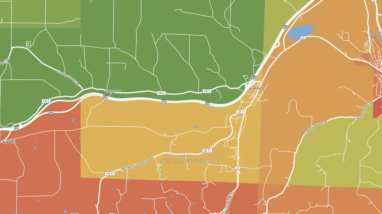 Almond, NY Map of Assault Rates