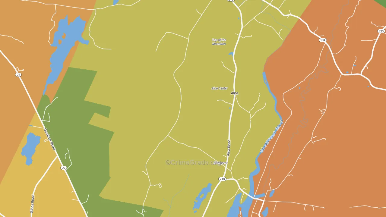 Alna Center, ME Map of Assault Rates
