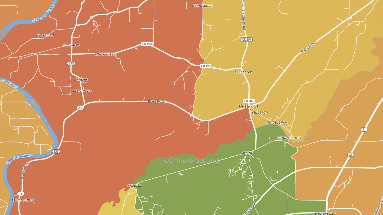 Alpine, AL Map of Assault Rates