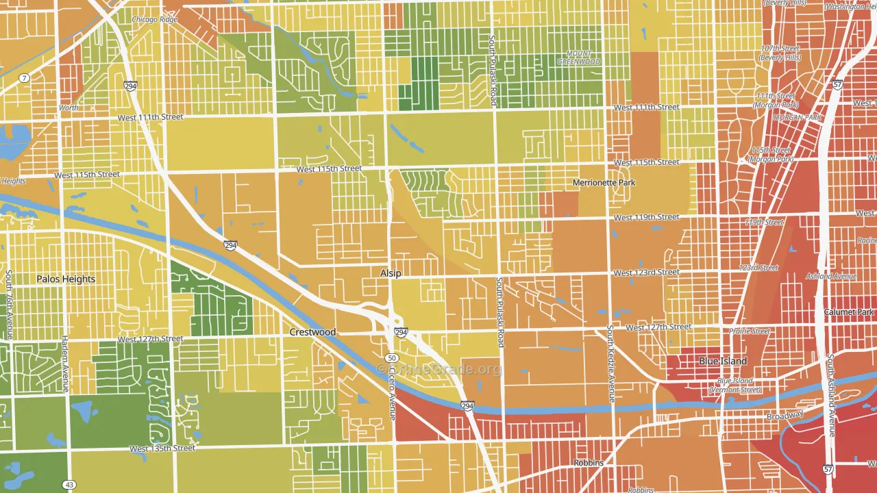 Alsip, IL Map of Assault Rates