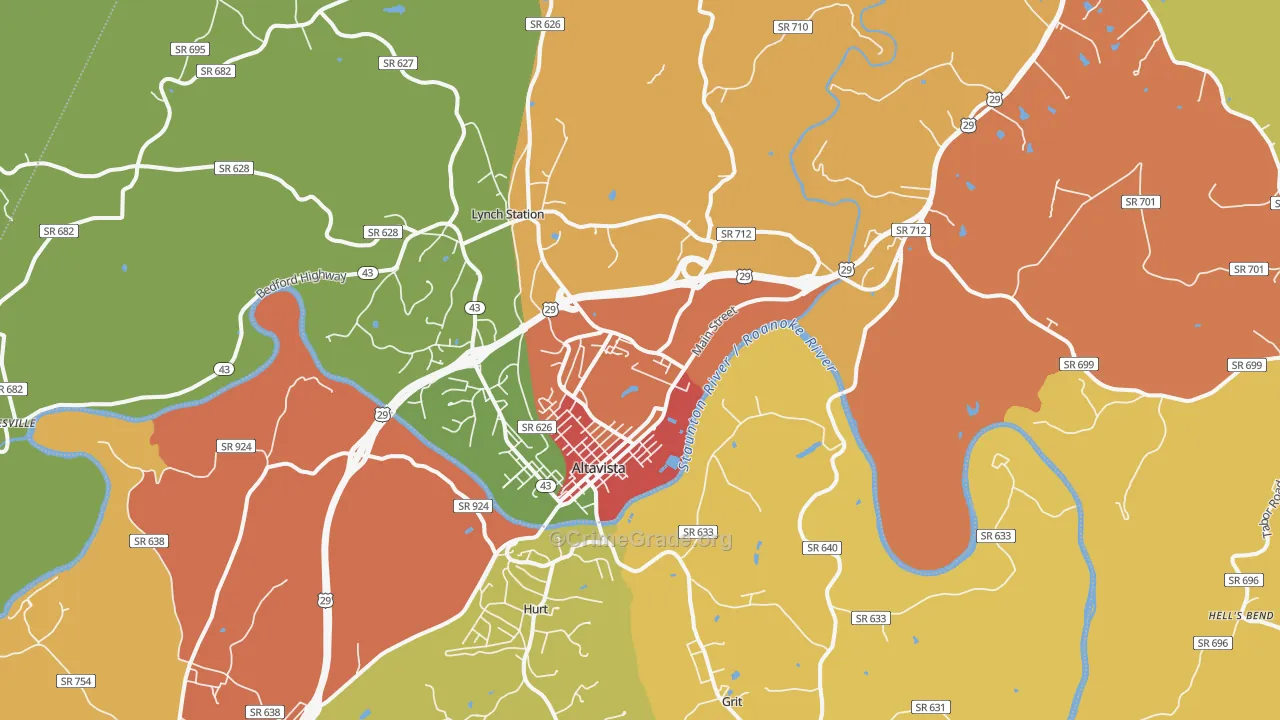 Altavista, VA Map of Assault Rates