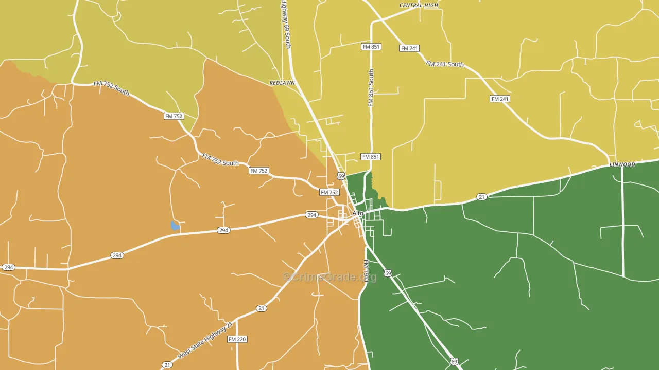 Alto, TX Map of Assault Rates