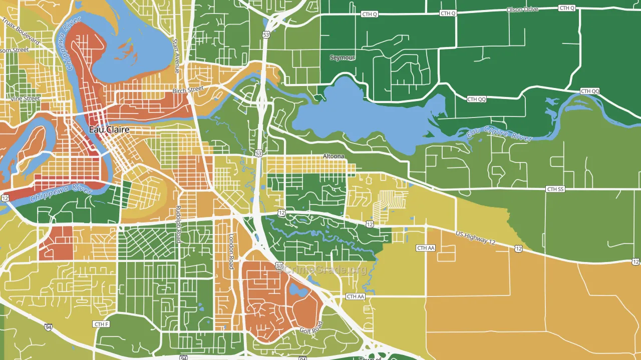 Altoona, WI Map of Assault Rates