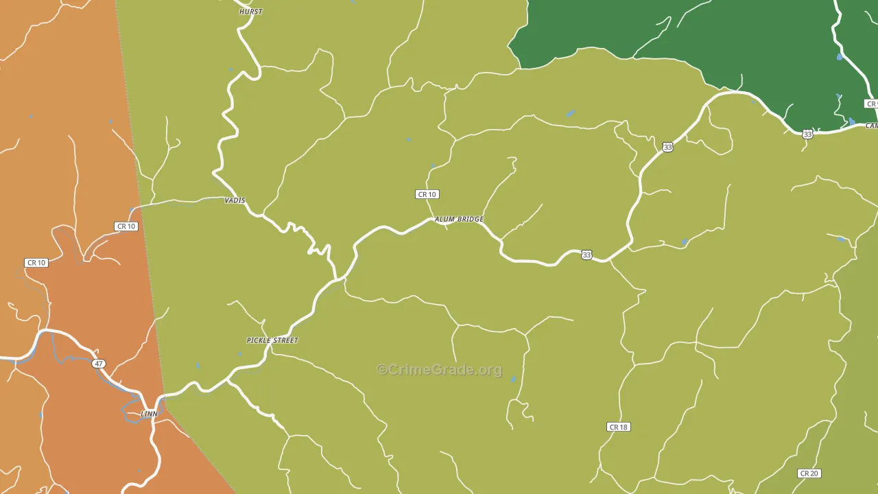 Alum Bridge, WV Map of Assault Rates