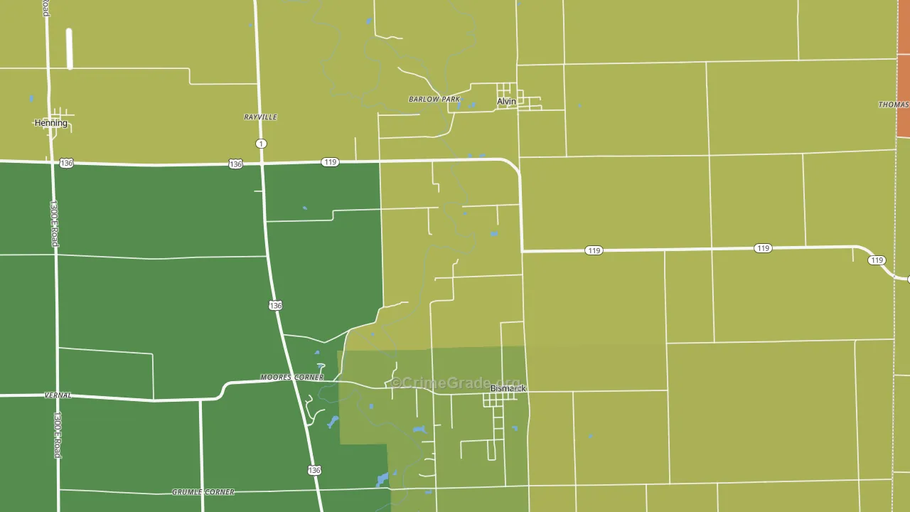 Alvin, IL Map of Assault Rates