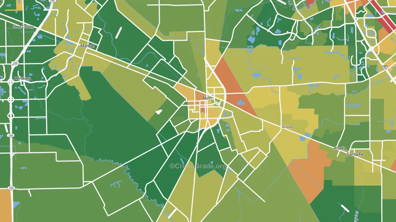 Alvin, TX Map of Assault Rates