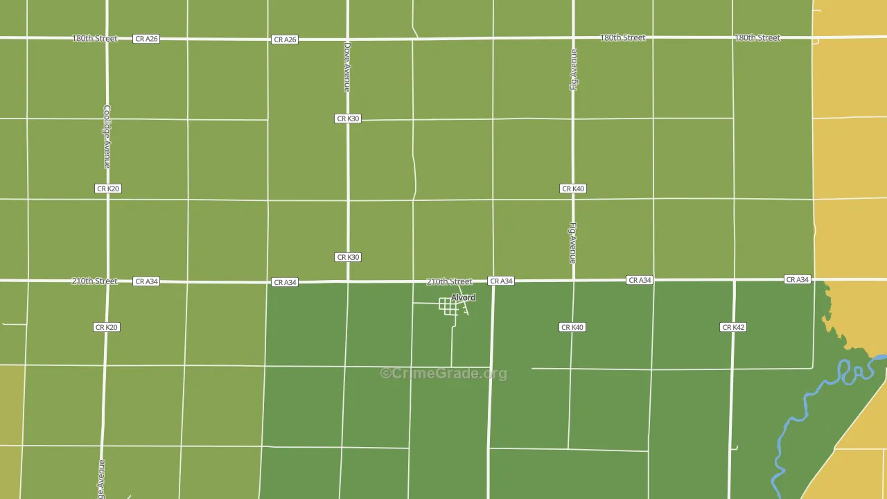 Alvord, IA Map of Assault Rates