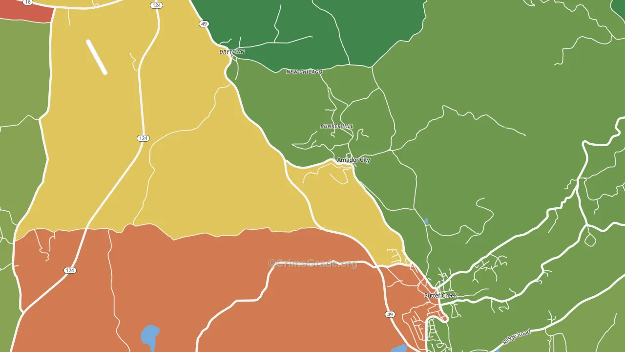 Amador City, CA Map of Assault Rates
