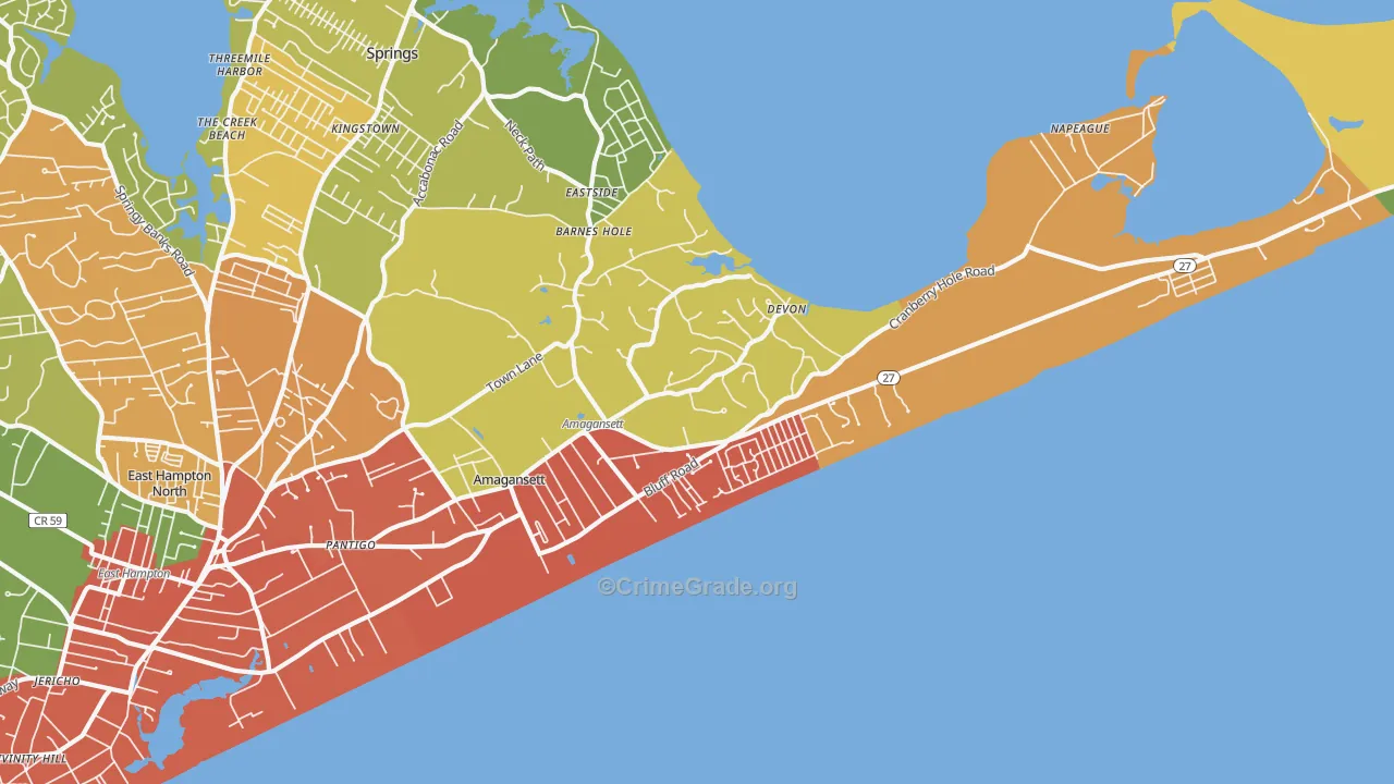 Amagansett, NY Map of Assault Rates