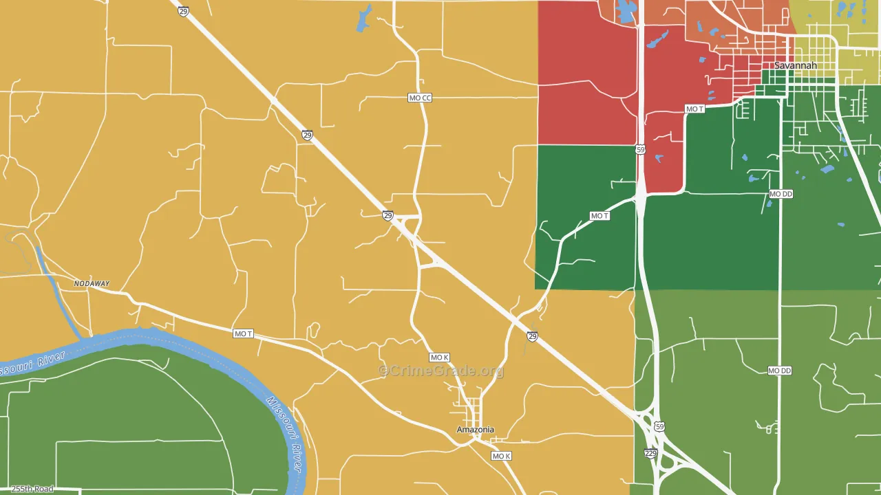Amazonia, MO Map of Assault Rates