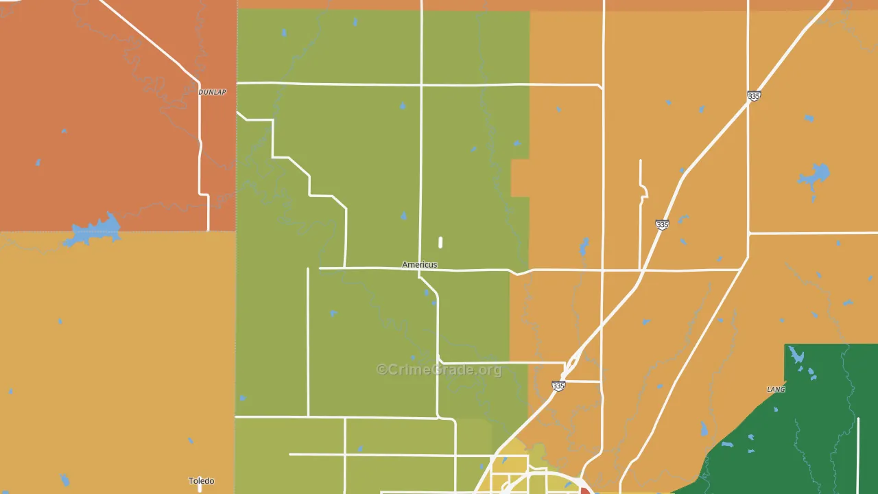 Americus, KS Map of Assault Rates
