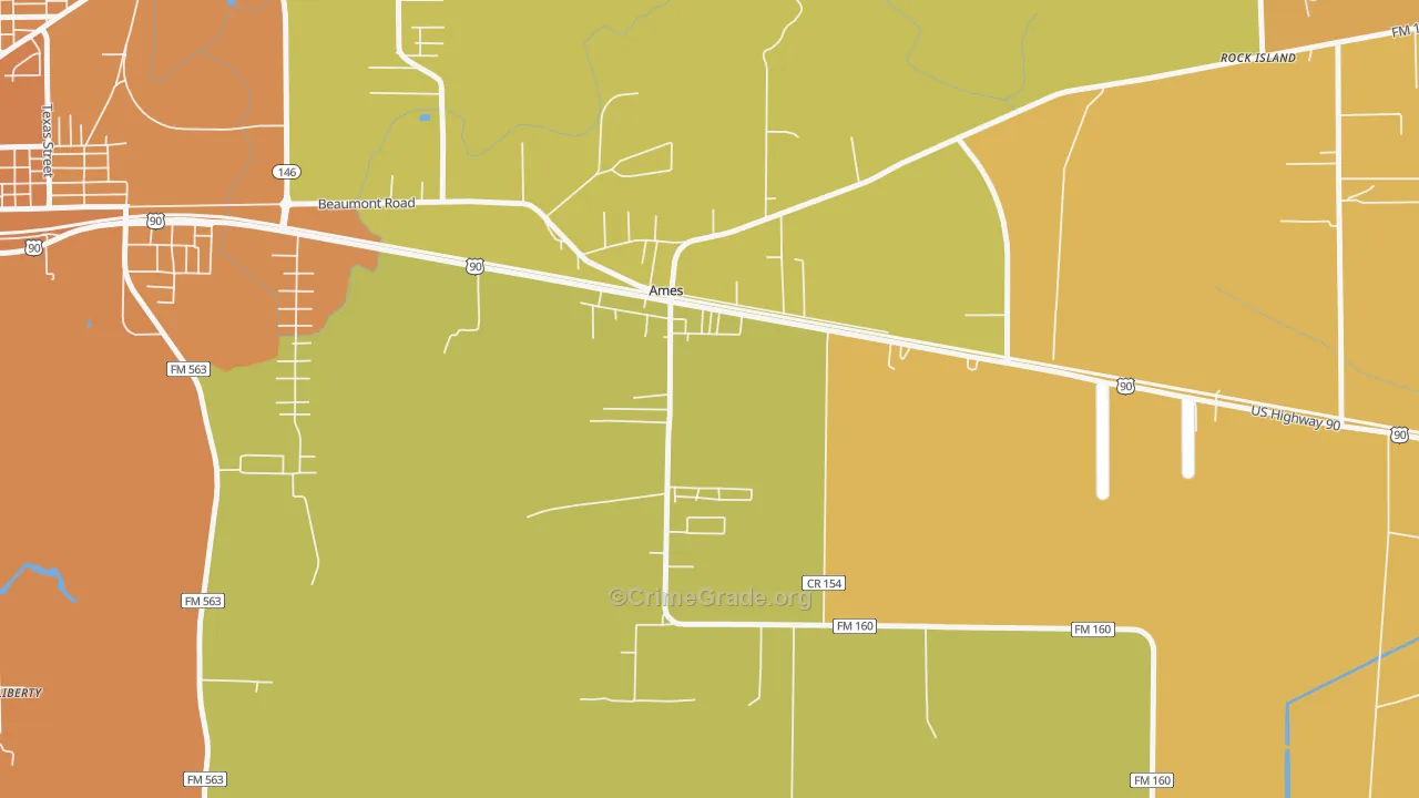 Ames, TX Map of Assault Rates