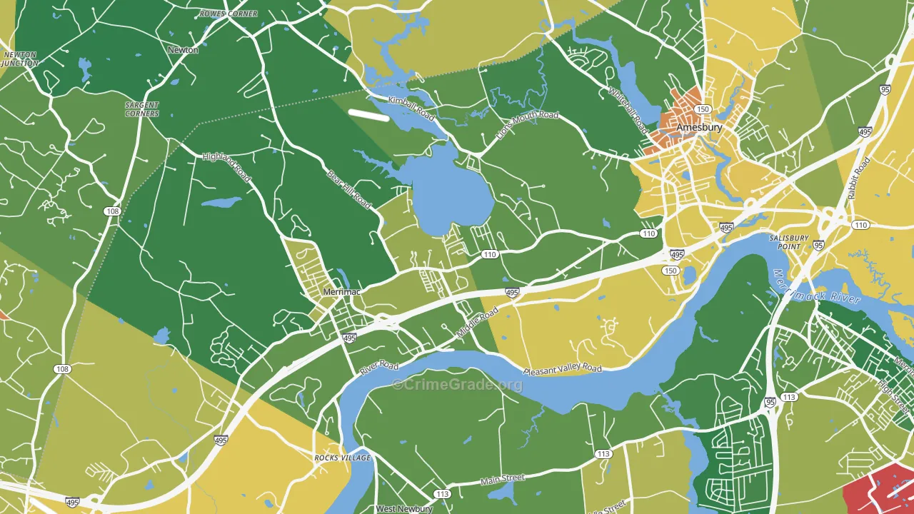 Amesbury, MA Map of Assault Rates