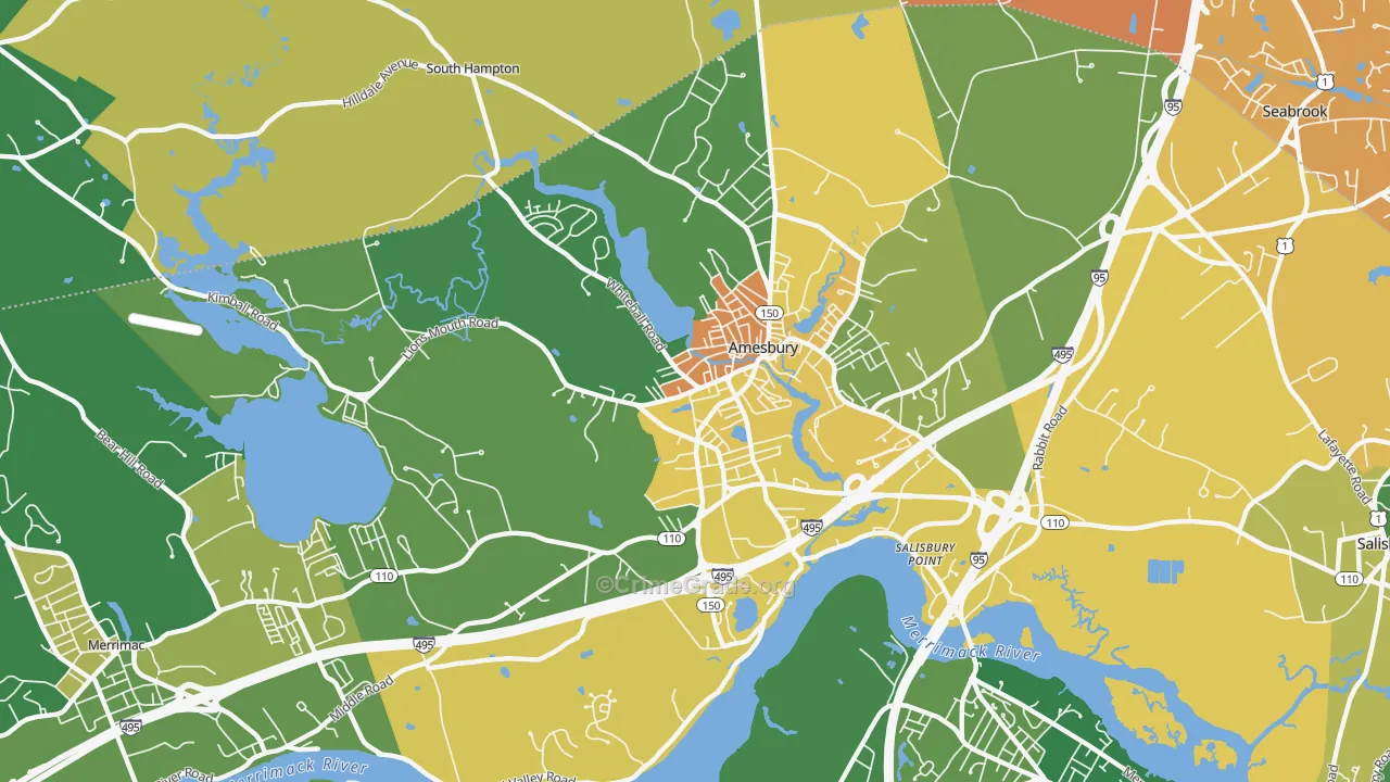 Amesbury Town, MA Map of Assault Rates