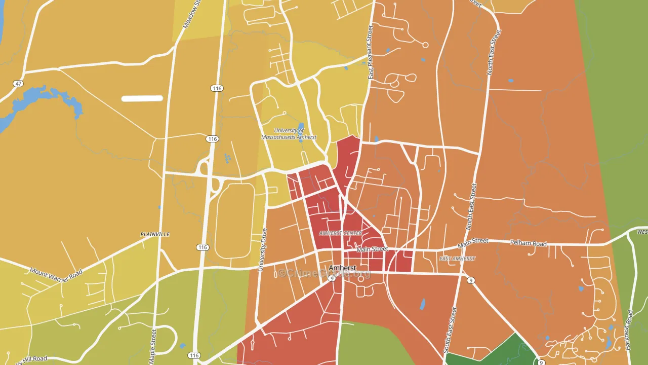 Amherst Center, MA Map of Assault Rates