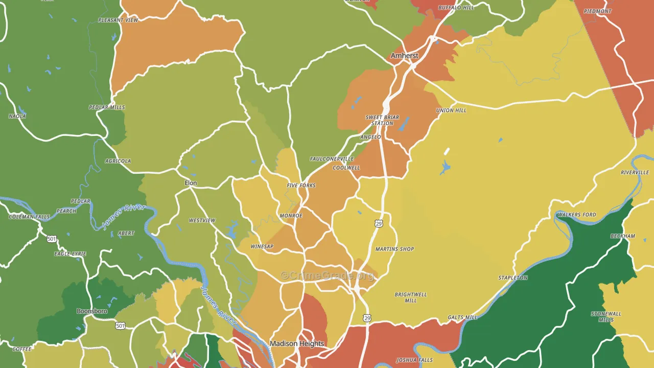 Amherst County, VA Map of Assault Rates