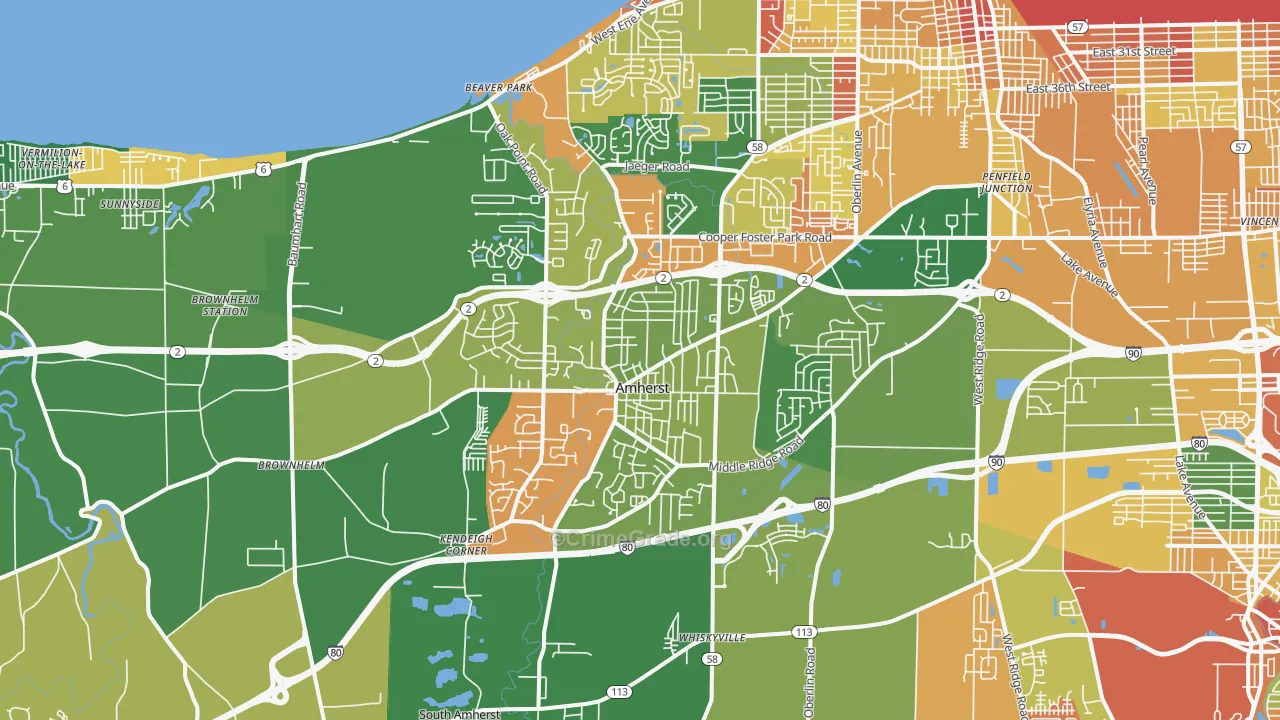 Amherst, OH Map of Assault Rates