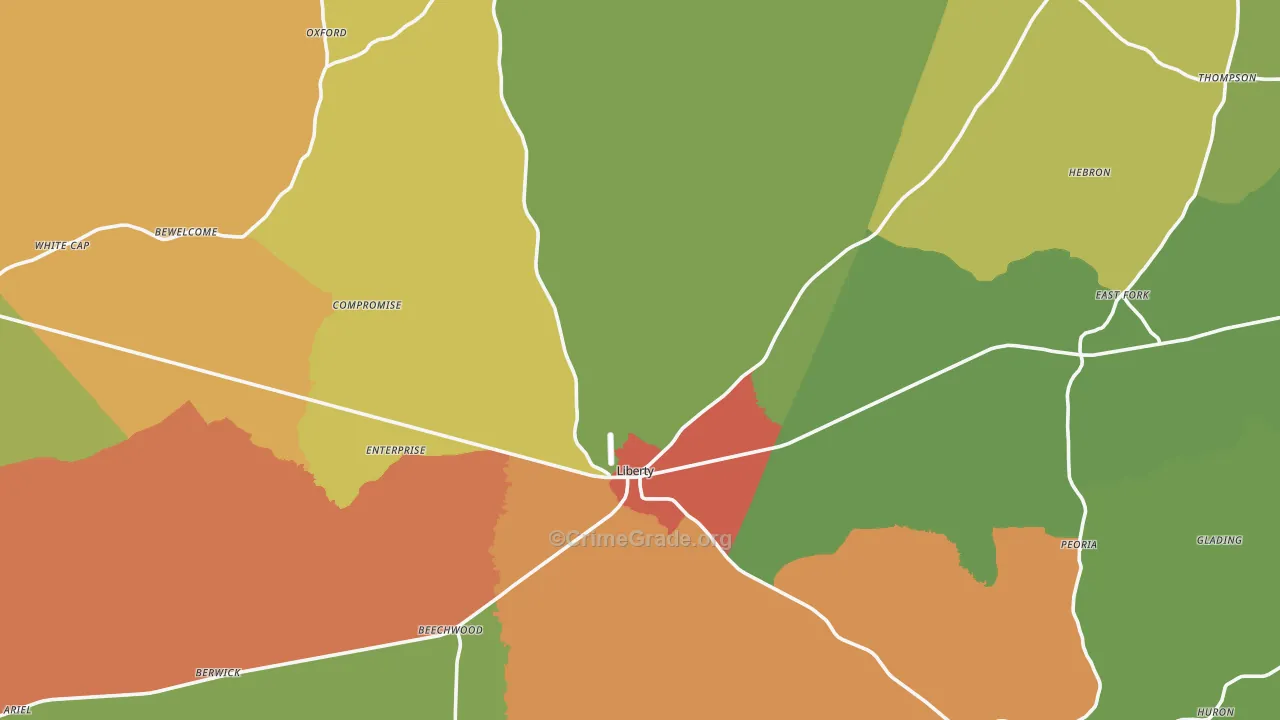 Amite County, MS Map of Assault Rates