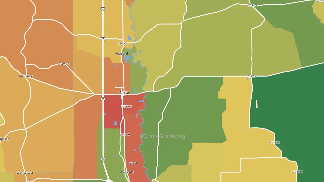 Amite, LA Map of Assault Rates