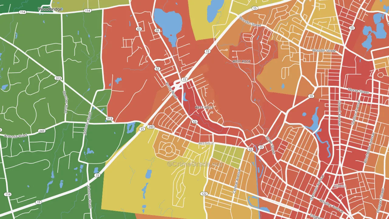Amity, New Haven, CT Map of Assault Rates