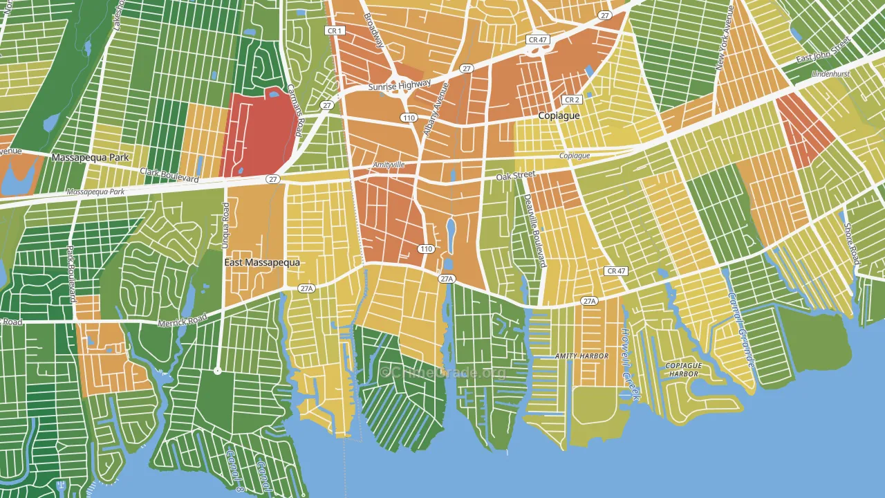 Amityville, NY Map of Assault Rates
