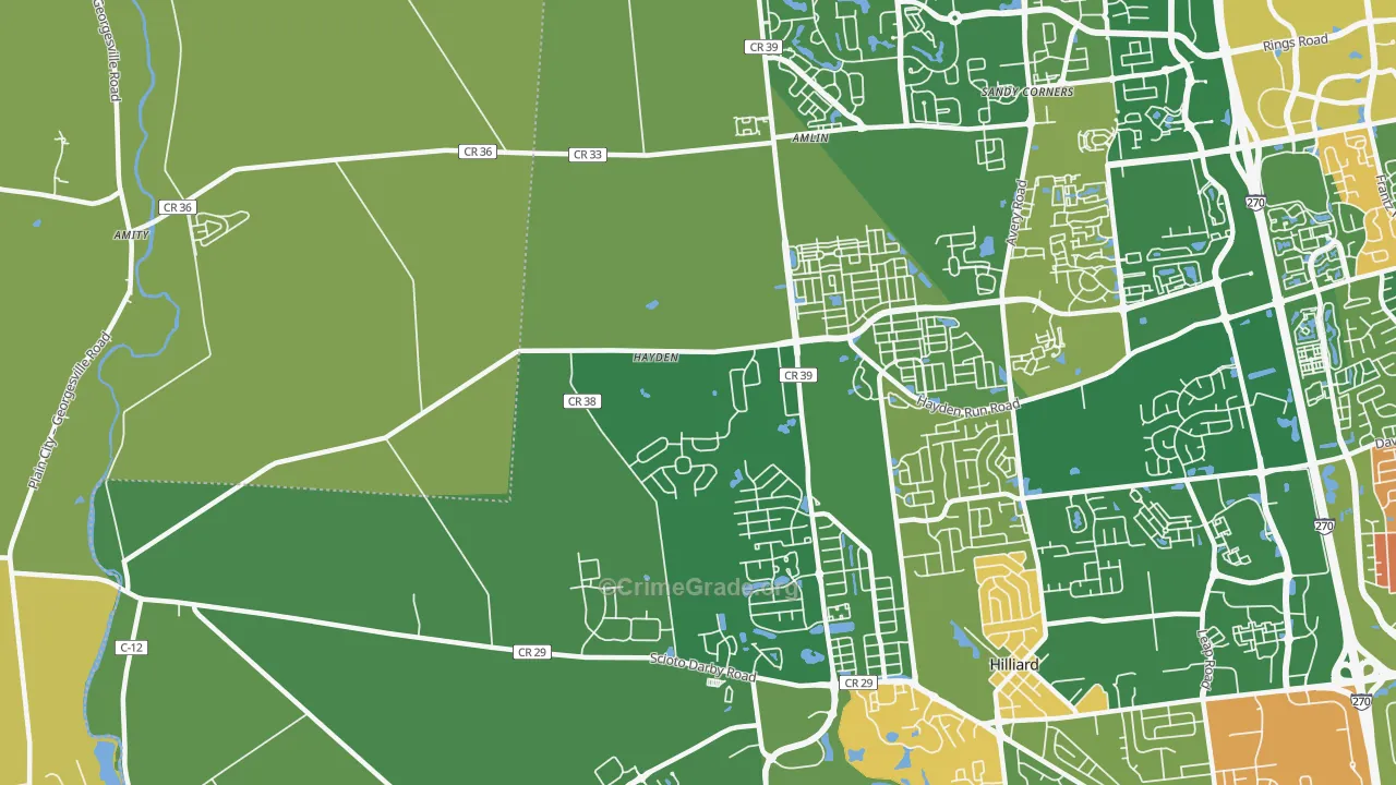 Amlin, OH Map of Assault Rates