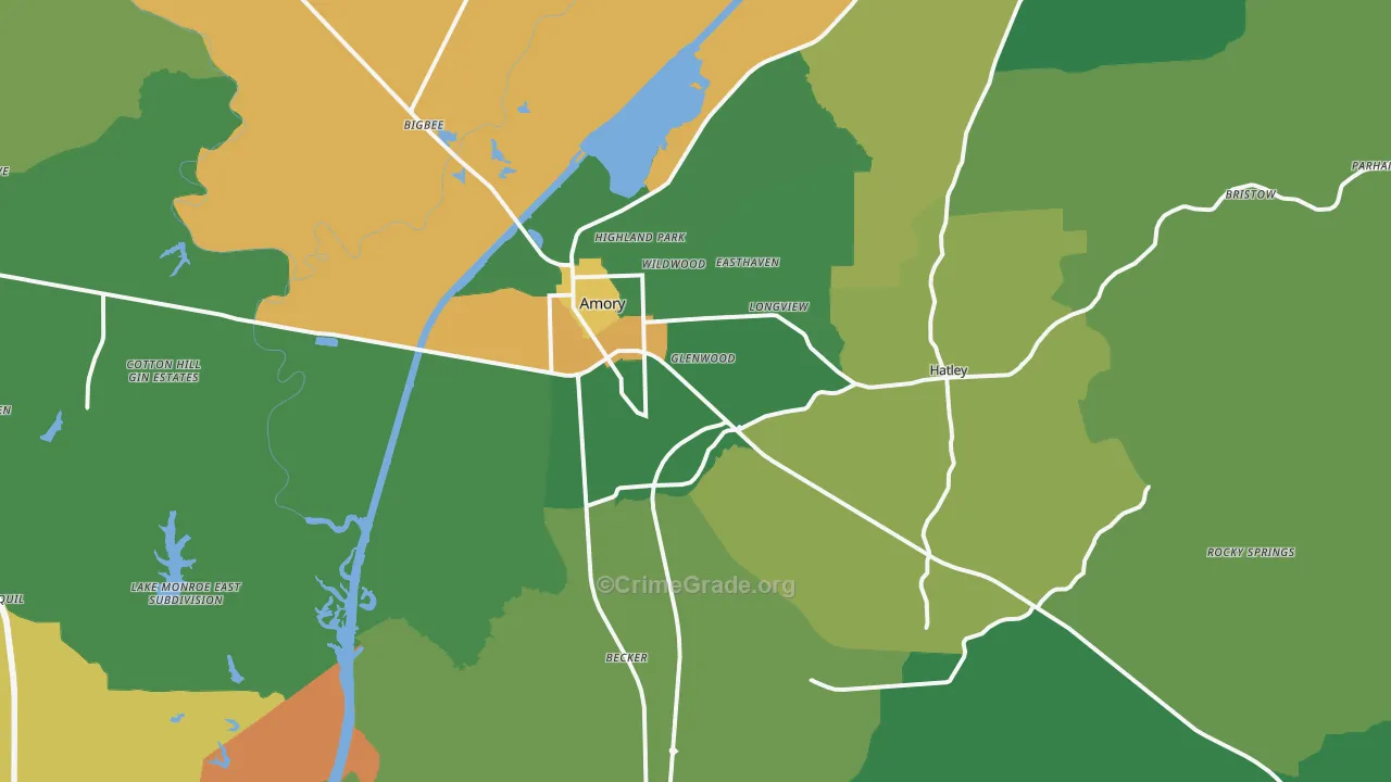 Amory, MS Map of Assault Rates