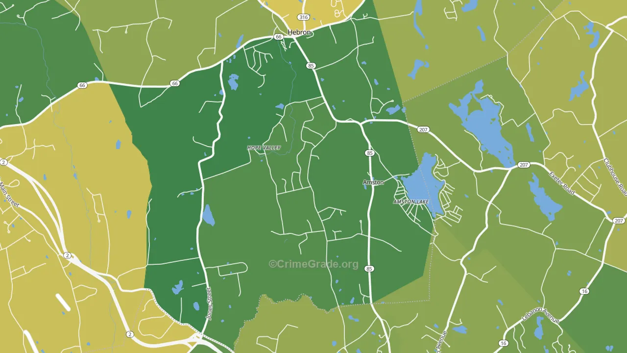 Amston, CT Map of Assault Rates