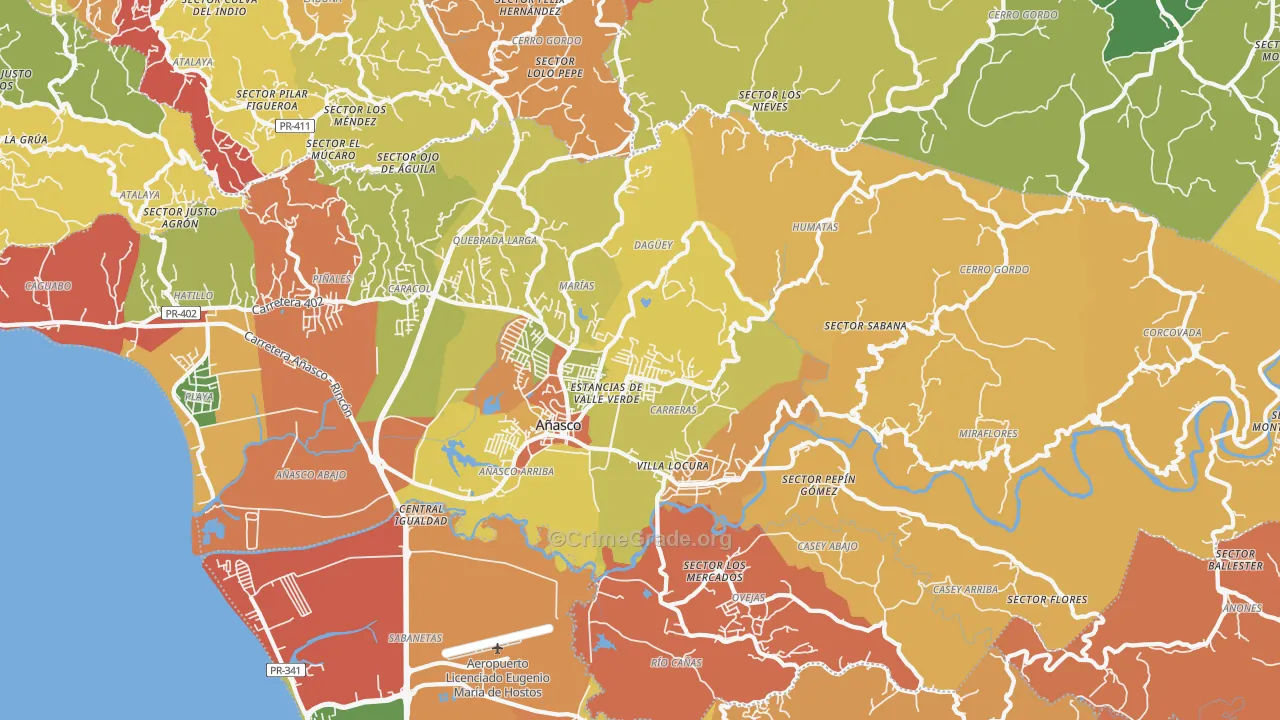 Anasco, PR Map of Assault Rates