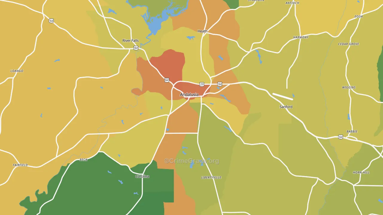 Andalusia, AL Map of Assault Rates