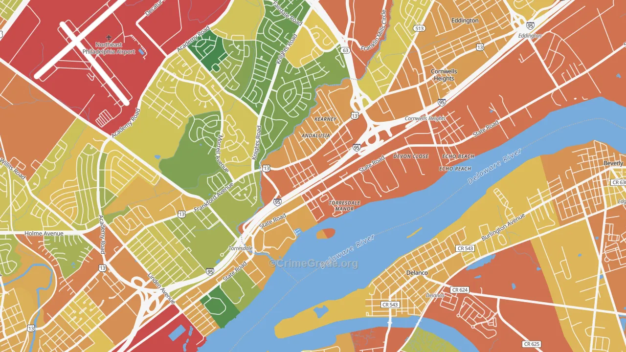 Andalusia, Bensalem, PA Map of Assault Rates