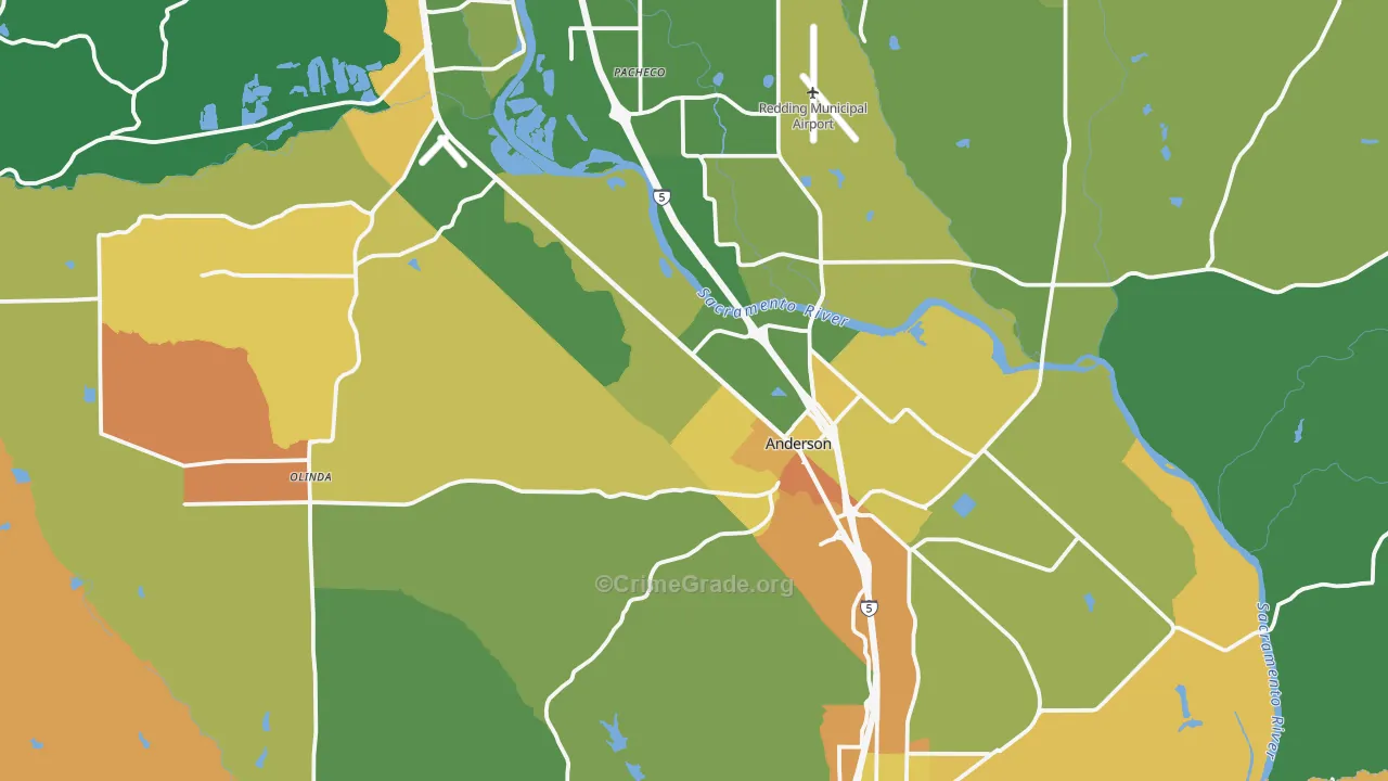 Anderson, CA Map of Assault Rates