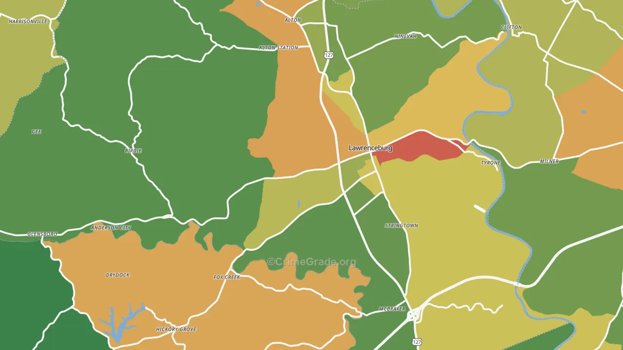 Anderson County, KY Map of Assault Rates