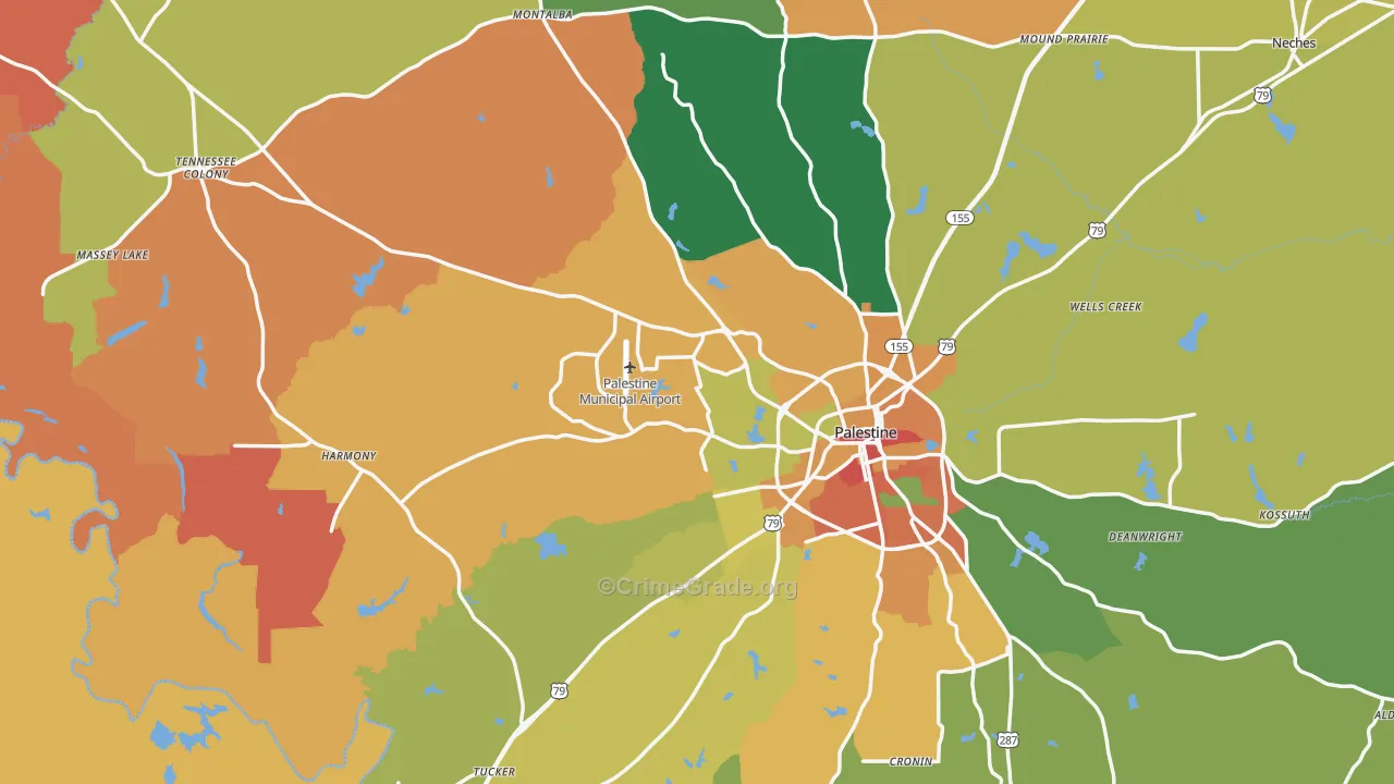 Anderson County, TX Map of Assault Rates