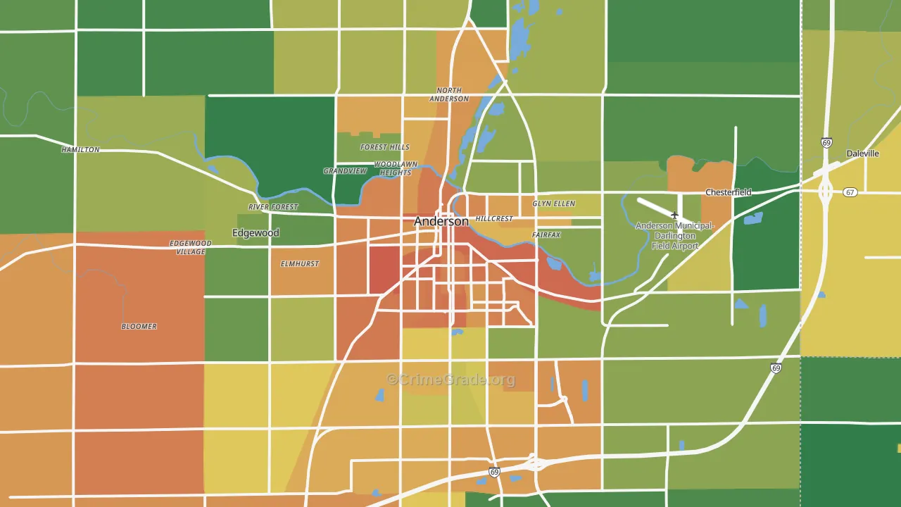 Anderson, IN Map of Assault Rates