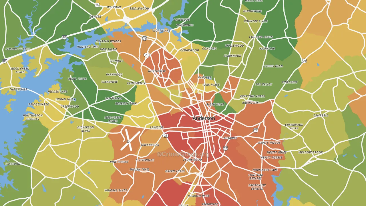 Anderson, SC Map of Assault Rates