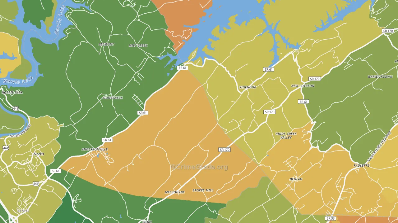 Andersonville, TN Map of Assault Rates