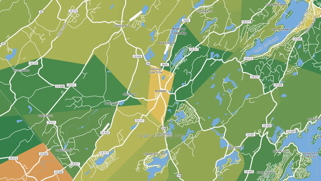 Andover, NJ Map of Assault Rates
