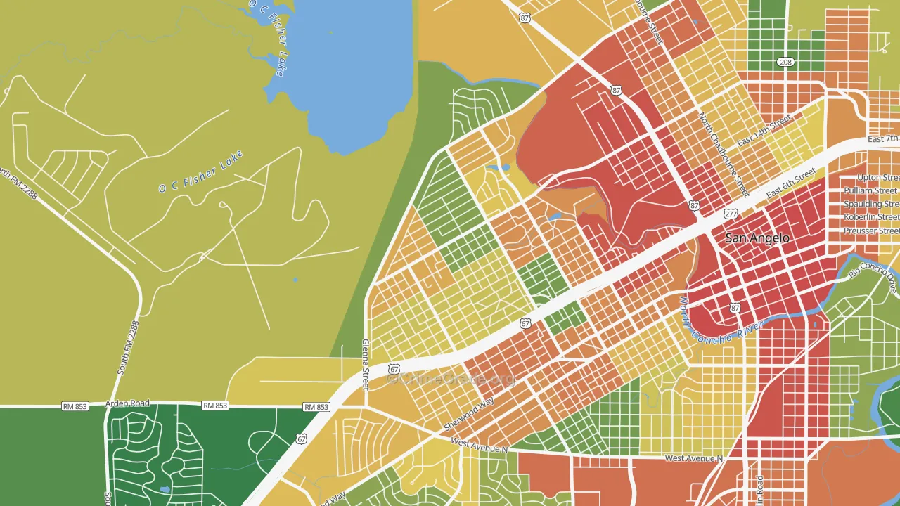 Angelo Heights, San Angelo, TX Map of Assault Rates